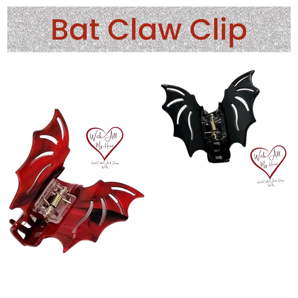 Medium Bat Claw Clip- Black Or Red With Black Marbling- New